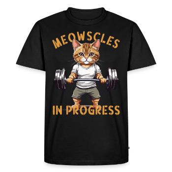Cat Bodybuilder « Miaousses en cours » Dire - T-shirt Premium bio Homme - noir - Devant - Nico (187cm)