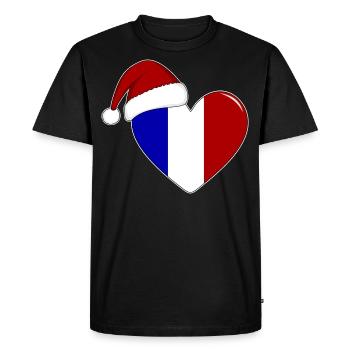 Drapeau de la France Coeur de Noël - T-shirt Premium bio Homme - noir - Devant - Nico (187cm)