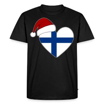 Finland flag Christmas heart - Men's Premium Organic T-Shirt - black - Front - Nico (187cm)