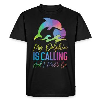 Aquarelle de dauphin Mon dauphin est - T-shirt Premium bio Homme - noir - Devant - Nico (187cm)