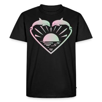 Dolphin Heart Sunset - Men's Premium Organic T-Shirt - black - Front - Nico (187cm)