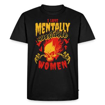 J’aime les femmes mentalement instables Feu de mème ironique - T-shirt Premium bio Homme - noir - Devant - Nico (187cm)