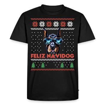 Cool Doberman Chien Feliz Navidog Noël moche - T-shirt Premium bio Homme - noir - Devant - Nico (187cm)