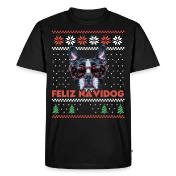 Boston Terrier Chien Feliz Navidog Noël moche - T-shirt Premium bio Homme - noir - Devant - Nico (187cm)