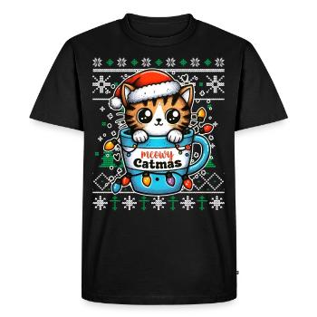 Meowy Catmas - Pyjama Chat PJ Laid Drôle Noël - T-shirt Premium bio Homme - noir - Devant - Nico (187cm)