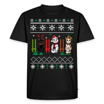 Ho Ho Meowy - Pyjama Chat PJ Laid Drôle Noël - T-shirt Premium bio Homme - noir - Devant - Nico (187cm)
