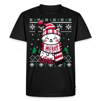 Meowy Catmas - Pyjama Chat PJ Laid Drôle Noël - T-shirt Premium bio Homme - noir - Devant - Nico (187cm)
