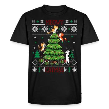 Meowy Catmas - Pyjama Chat PJ Laid Drôle Noël - T-shirt Premium bio Homme - noir - Devant - Nico (187cm)