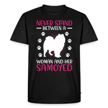 Woman and her Samoyed Samoyed Spitz - Men's Premium Organic T-Shirt - black - Front - Nico (187cm)
