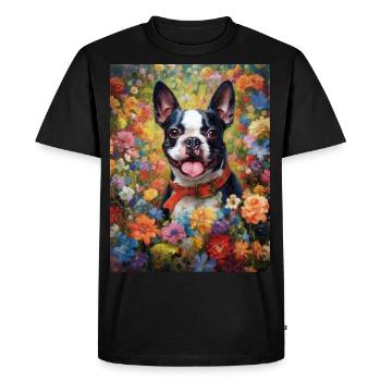 Boston Terrier parmi les fleurs comme peinture Art - T-shirt Premium bio Homme - noir - Devant - Nico (187cm)