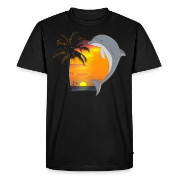 Dolphin Beach Palm Tree Sunset - Men's Premium Organic T-Shirt - black - Front - Nico (187cm)