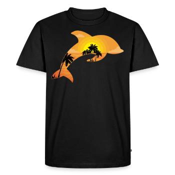 Dolphin Palm Tree Sunset - Men's Premium Organic T-Shirt - black - Front - Nico (187cm)