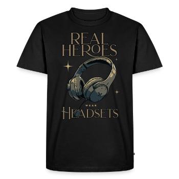 Real Heroes wear Headsets Funny Gamer Boys & Kids - Men's Premium Organic T-Shirt - black - Front - Nico (187cm)