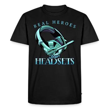 Real Heroes wear Headsets Funny Gamer Boys & Kids - Men's Premium Organic T-Shirt - black - Front - Nico (187cm)