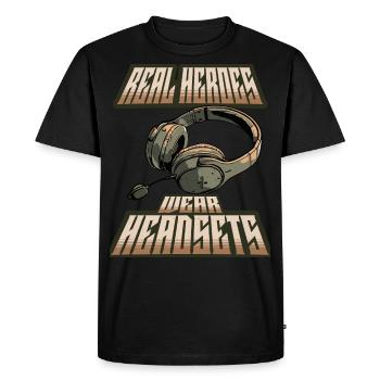 Real Heroes wear Headsets Funny Gamer Boys & Kids - Men's Premium Organic T-Shirt - black - Front - Nico (187cm)
