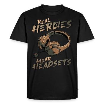 Real Heroes wear Headsets Funny Gamer Boys & Kids - Men's Premium Organic T-Shirt - black - Front - Nico (187cm)
