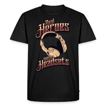 Real Heroes wear Headsets Funny Gamer Boys & Kids - Men's Premium Organic T-Shirt - black - Front - Nico (187cm)