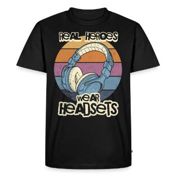Real Heroes wear Headsets Funny Gamer Boys & Kids - Men's Premium Organic T-Shirt - black - Front - Nico (187cm)