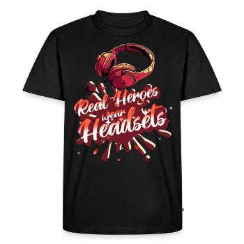 Real Heroes wear Headsets Funny Gamer Boys & Kids - Men's Premium Organic T-Shirt - black - Front - Nico (187cm)