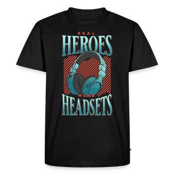 Real Heroes wear Headsets Funny Gamer Boys & Kids - Men's Premium Organic T-Shirt - black - Front - Nico (187cm)