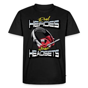 Real Heroes wear Headsets Funny Gamer Boys & Kids - Men's Premium Organic T-Shirt - black - Front - Nico (187cm)