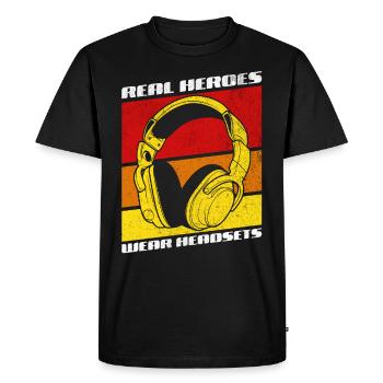 Real Heroes wear Headsets Funny Gamer Boys & Kids - Men's Premium Organic T-Shirt - black - Front - Nico (187cm)