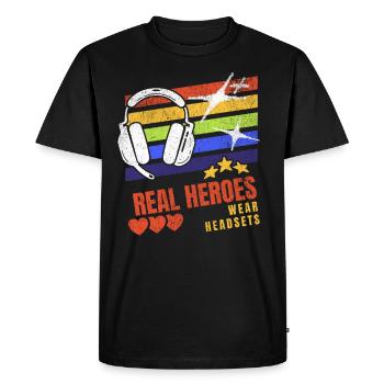Real Heroes wear Headsets Funny Gamer Boys & Kids - Men's Premium Organic T-Shirt - black - Front - Nico (187cm)