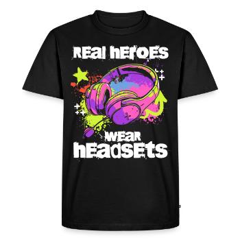 Real Heroes wear Headsets Funny Gamer Boys & Kids - Men's Premium Organic T-Shirt - black - Front - Nico (187cm)