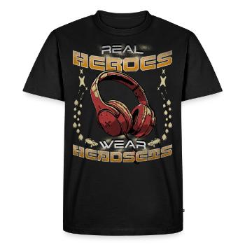 Real Heroes wear Headsets Funny Gamer Boys & Kids - Men's Premium Organic T-Shirt - black - Front - Nico (187cm)