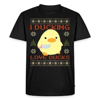 Canard avec couteau Meme - J’aime les canards moche Noël - T-shirt Premium bio Homme - noir - Devant - Nico (187cm)
