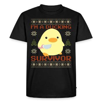 Canard avec couteau Meme - Canard survivant Noël - T-shirt Premium bio Homme - noir - Devant - Nico (187cm)