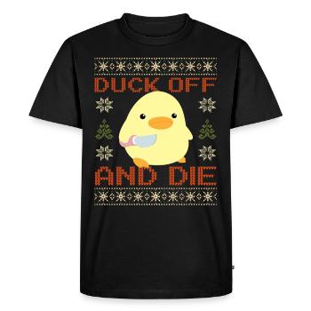 Canard avec couteau Meme - Canard Off Ugly Noël - T-shirt Premium bio Homme - noir - Devant - Nico (187cm)