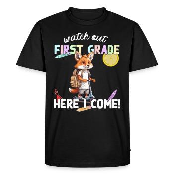Fox First Day of School with Scooter Funny Saying - Men's Premium Organic T-Shirt - black - Front - Nico (187cm)
