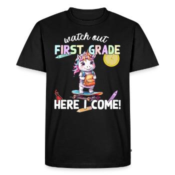 Licorne mignonne premier jour d’école école de skateboard - T-shirt Premium bio Homme - noir - Devant - Nico (187cm)