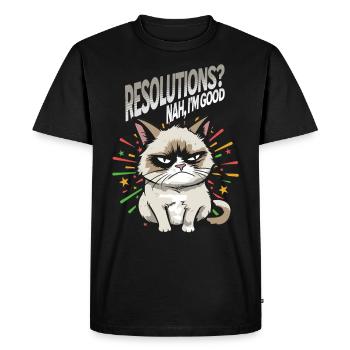 Résolutions? Près! Pyjama Angry Cat Bonne Année - T-shirt Premium bio Homme - noir - Devant - Nico (187cm)