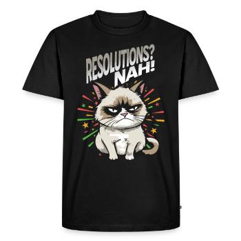 Résolutions? Près! Pyjama Angry Cat Bonne Année - T-shirt Premium bio Homme - noir - Devant - Nico (187cm)