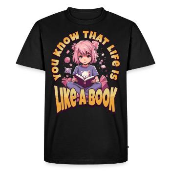La vie est comme un livre - Kawaii Girl pour les rats de bibliothèque - T-shirt Premium bio Homme - noir - Devant - Nico (187cm)