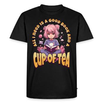 Tasse de thé - Kawaii Anime Girl pour les rats de bibliothèque - T-shirt Premium bio Homme - noir - Devant - Nico (187cm)