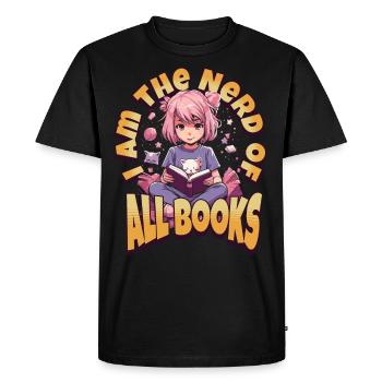 Book Nerd - Fille d’anime kawaii pour les rats de bibliothèque - T-shirt Premium bio Homme - noir - Devant - Nico (187cm)