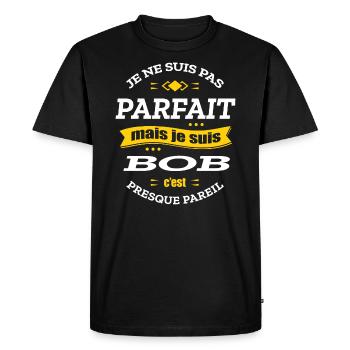 BOB PARFAIT - PRENOM BOB - T-shirt Premium bio Homme - noir - Devant - Nico (187cm)