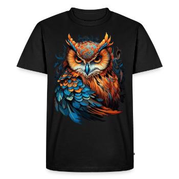 Owl Bird Ornament Nature Eagle Owl Mystical Colorful Art - Men's Premium Organic T-Shirt - black - Front - Nico (187cm)