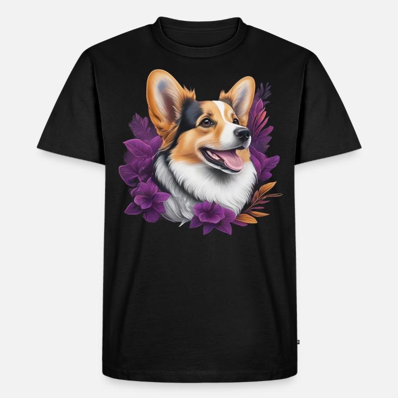 Corgi Kopf - Männer Premium Bio T-Shirt - Schwarz