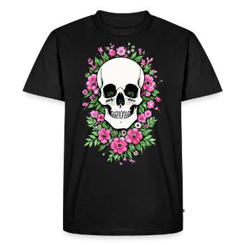 Crâne Fleur Crâne Crâne Crâne avec Fleurs - T-shirt Premium bio Homme - noir - Devant - Nico (187cm)