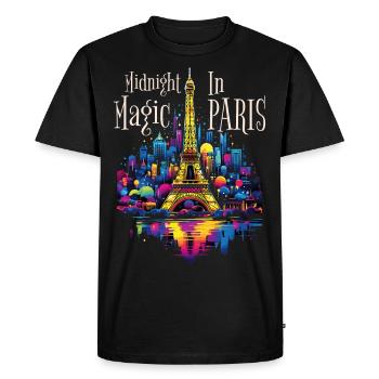 Paris, Tour Eiffel, France, Ville, Horizon, Nuit - T-shirt Premium bio Homme - noir - Devant - Nico (187cm)