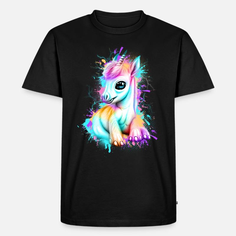 Einhorn Graffiti Bunt - Männer Premium Bio T-Shirt - Schwarz