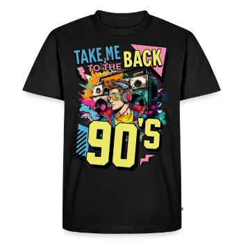 90s 90s Music Ghetto Blaster Headphones Party - Men's Premium Organic T-Shirt - black - Front - Nico (187cm)