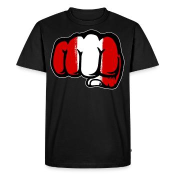 Peru Flag Fist Hand - Men's Premium Organic T-Shirt - black - Front - Nico (187cm)