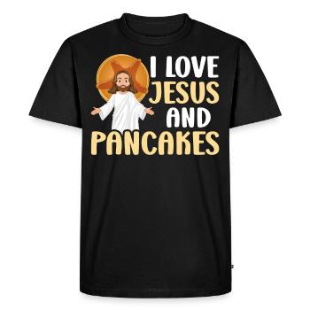 Les enfants amoureux des crêpes J’aime Jésus - T-shirt Premium bio Homme - noir - Devant - Nico (187cm)