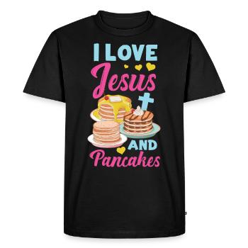 Les enfants amoureux des crêpes J’aime Jésus - T-shirt Premium bio Homme - noir - Devant - Nico (187cm)