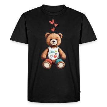 Teddy Bear Cartoon with Hearts Teddy Bear Cute - Men's Premium Organic T-Shirt - black - Front - Nico (187cm)